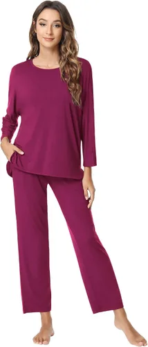 Vista 56 de NACHILA Women's Pajamas Set-Viscose Made from Bamboo, Long Sleeve Sleepwear Top with Pants Comfy Pajama Soft 2 Piece Pjs B-aqua Green