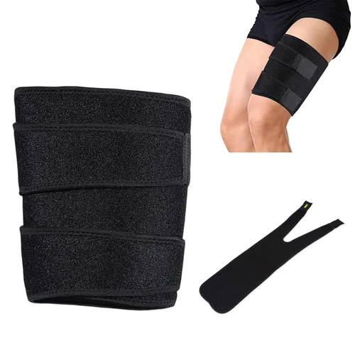 Vista 2 de Soporte para muslos, soporte para muslos con tiras antideslizantes de silicona, compresión para los isquiotibiales para hombres y mujeres, soporte