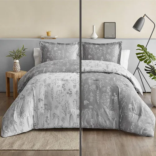 Vista 3 de Bedsure - Juego de edredón floral lindo, juego de ropa de cama tamaño King 04 - Gris claro