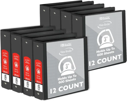Vista 14 de BAZIC Products Carpeta de 3 anillos de 3 pulgadas, organizador de anillos en D inclinados, color negro, capacidad para 600 hojas de papel