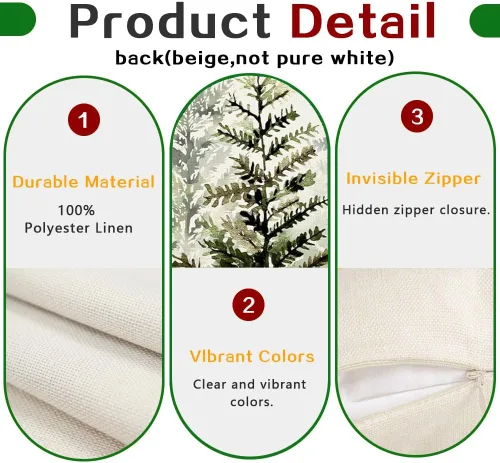 Vista 3 de RABUSOFA Fundas de almohada navideñas de 16x16, juego de 2, almohadas decorativas con diseño de árbol de Navidad verde, fundas de cojín