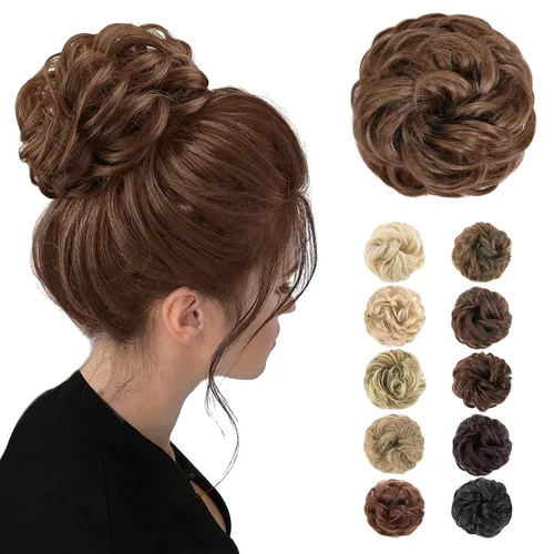 Vista 27 de MORICA Moño desordenado, extensiones de moño sintético para mujeres (rubio beige ceniza)