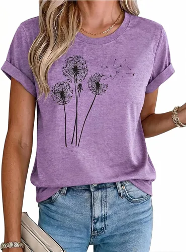 Vista 20 de MaQiYa - Camiseta de verano con estampado de diente de león para mujer, diseño vintage Negro