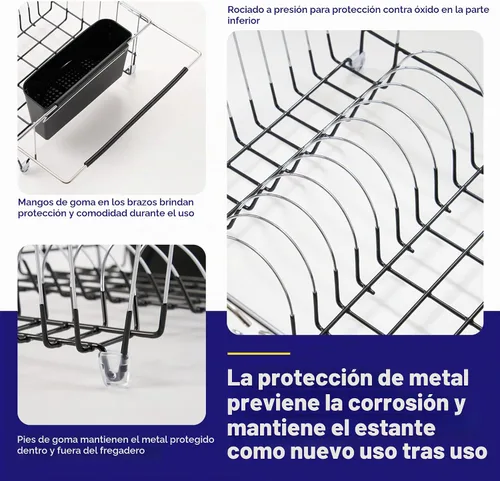 Vista 4 de Escurridor de platos extensible sobre el fregadero a 24.5 pulgadas, estación de secado extensible rectangular de cocina que ahorra espacio