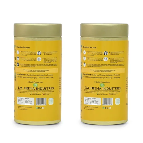 Vista 2 de Hennaveda Polvo índigo para cabello 3.53 oz x 2 con cepillo de tinte para el cabello, guantes y gorro de ducha