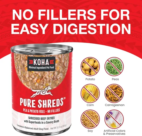 Vista 4 de KOHA Pure Shreds - Entrada de carne para perros, latas de 12.5 onzas (paquete de 12)