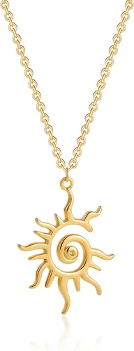 Vista 2 de SLOONG 14K Gold Plated Sun Necklace Charm Necklace for Women, Spiral Design Sun Pendant Necklace, Bohemian Style Elegant Sun Necklaces Jewelry Gift