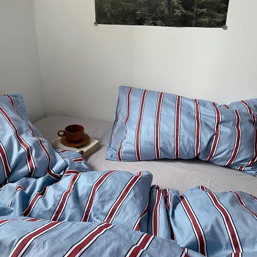 Vista 89 de mixinni Juego de funda de edredón vintage a rayas, tamaño twin, juego de ropa de cama de 3 piezas, 100% algodón lavado, suave y transpirable, funda