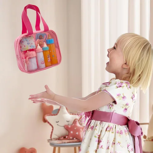Vista 6 de Juego de 11 piezas de accesorios para muñecas de bebé, juego de 11 piezas de alimentación de muñecas con botellas de leche y jugo que desaparecen