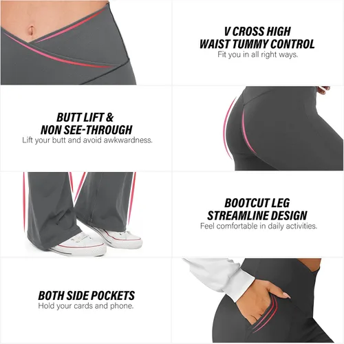Vista 30 de HEGALY Pantalones de yoga acampanados para mujer, leggings cruzados, suaves, de cintura alta, pantalones casuales de entrenamiento con corte de bota