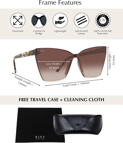 Vista 2 de DIFF Goldie Designer - Gafas de sol de gran tamaño sin marco para mujer, protección UV400, marcos de moda