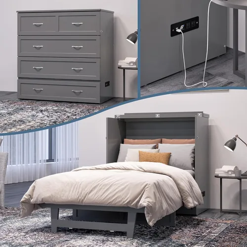 Vista 27 de AFI, Northfield Murphy Bed - Baúl de cama Twin XL con colchón de 6", cajón de almacenamiento y cargador USB integrado, ámbar quemado Amarillo ámbar