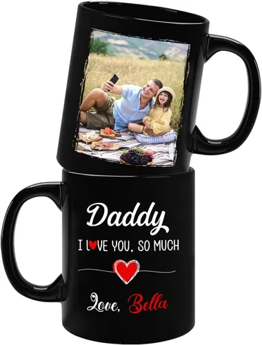 Vista 8 de Taza de café negra con nombre personalizado de 11 onzas, 15 onzas, taza de café con definición de papá para papá, regalo para papá nuevo, taza