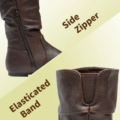 Vista 3 de DREAM PAIRS - Botas de invierno para montar en bicicleta para niñas, altura hasta la rodilla, piel sintética (niñas pequeñas, medianas y grandes)