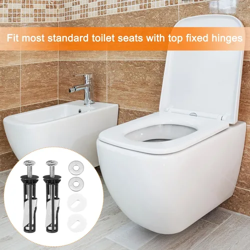 Vista 6 de uxcell Kit de 2 pernos para asiento de inodoro, pernos de tanque de inodoro con tuercas, juntas de arandelas, tornillo de reparación de inodoro
