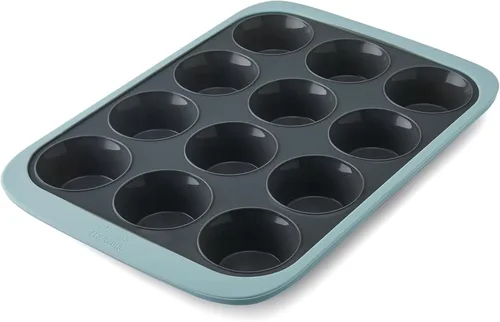 Vista 10 de Chicago Metallic Molde de silicona para magdalenas de 12 tazas, color azul, antiadherente con borde reforzado con alambre, apto para horno hasta 428