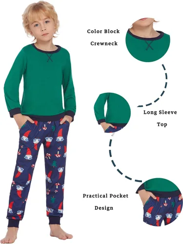 Vista 5 de Ekouaer Family Matching Pajamas Christmas Sleepwear Long Sleeve Sleep Shirt with Long Pants Soft Loungewear Pjs Set