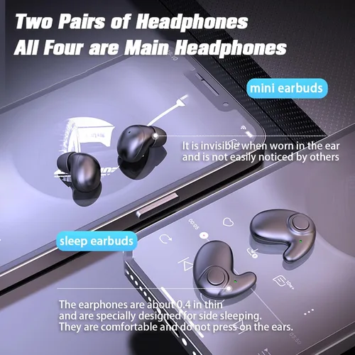 Vista 3 de Auriculares pequeños invisibles de sueño plano, auriculares inalámbricos Bluetooth para dormir, micro pequeños y discretos para dormir de lado