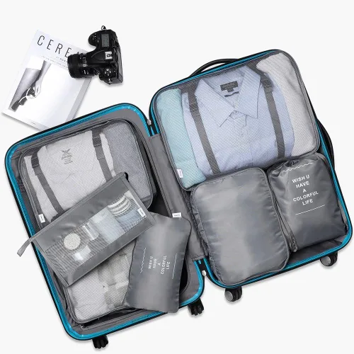 Vista 2 de Packing Cubes - Juego de 7 organizadores de equipaje de viaje con bolsa de aseo 7 piezas gris 6895