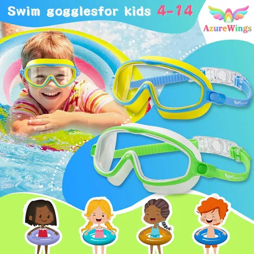 Vista 2 de Paquete de 2 gafas de natación para niños, sin fugas, antivaho, anti-UV, para niños y niñas de 4 a 14 años