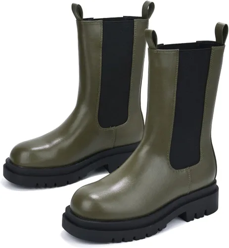 Vista 3 de Cape Robbin Vegas Chelsea - Botas para mujer, botines de media pantorrilla con tacones gruesos