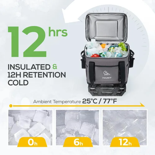 Vista 4 de TOURIT Hielera Portátil Plegable Rodante Suave para 50 Latas con Espacio de 29L y Carrito Todoterreno Reforzado con Ruedas para Transporte Fácil