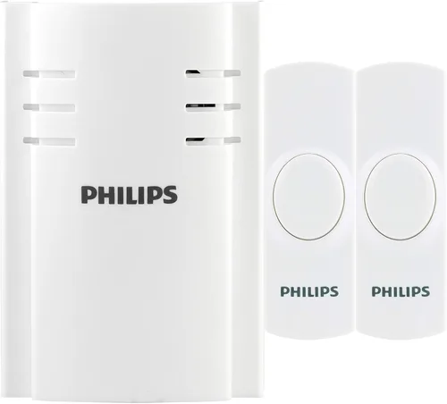 Vista 7 de Philips Kit de timbre inalámbrico, receptor enchufable, 1 botón pulsador, 2 melodías 4 niveles de volumen, aula, hogar, timbre de tienda, rango