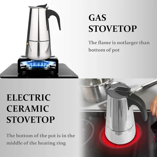 Vista 7 de elabo Máquina de café expreso y olla Moka para estufa de gas o cerámica eléctrica, cafetera italiana para espresso italiano, capuchino y café