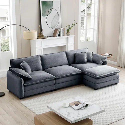 Vista 48 de Sofá Loveseat Grande en Beige y Blanco de 194.8 cm, Sofás Seccionales de 2 Plazas Grandes para Sala de Estar, Sofá Seccional Modular de Tela