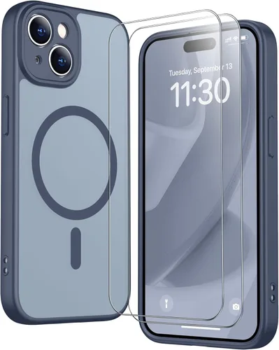 Vista 299 de SPIDERCASE Funda magnética translúcida diseñada para iPhone 11, con 2 protectores de pantalla de vidrio templado, antihuellas, para iPhone 11 de 6.1