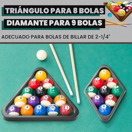 Vista 4 de Juego de 22 Piezas de Cepillos para Mesa de Billar Rack de Billar de Madera Triángulo de 8 o 9 Bolas Diamante para Bola de Billar de 2-1/4" con Paño