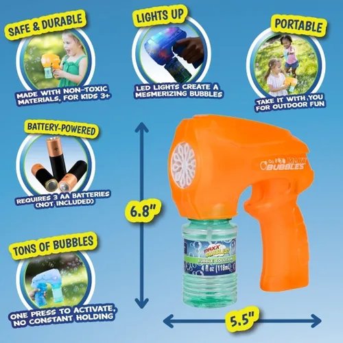 Vista 5 de Lanzador de burbujas iluminado: soplador automático de burbujas para niños, juguete de verano al aire libre y fiesta en la piscina