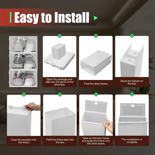 Vista 8 de TFCFL Caja de zapatos, juego de 20 organizadores de almacenamiento de zapatos de plástico apilable para el hogar, caja transparente para zapatos
