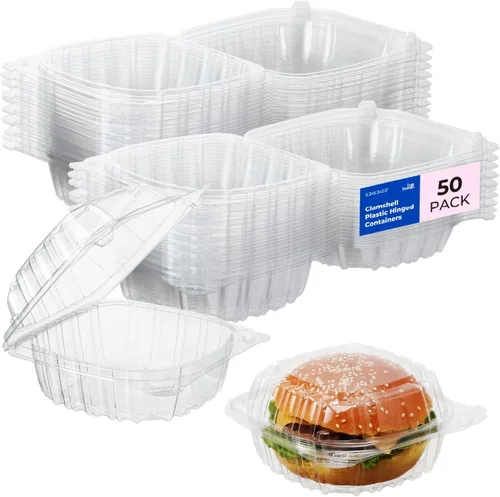 Vista 10 de Fit Meal Prep Paquete de 25 recipientes de plástico transparente con bisagras de 5.3 x 5.2 x 2.5 pulgadas, recipientes de plástico desechables