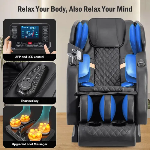 Vista 5 de Silla de masaje de cuerpo completo de gravedad cero 2026, 8 rodillos shiatsu fijos, calentamiento de cintura, compresión de aire y rodillos de pie