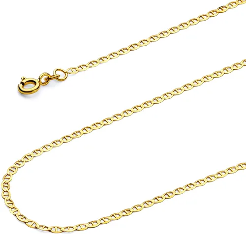 Vista 2 de The World Jewelry Center 14k Real Yellow Gold Solid 2mm Flat Mariner Chain Necklace with Spring Ring Clasp