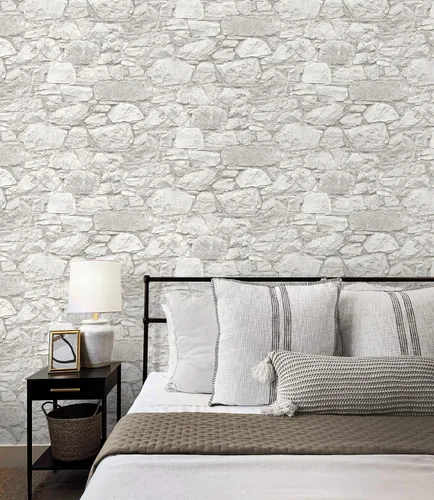 Vista 4 de Surface Style Stone Throw - Papel tapiz para despegar y pegar, (tiza)