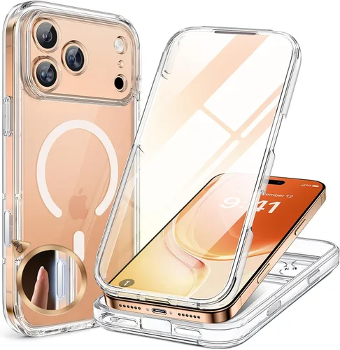 Vista 76 de Miracase - Funda magnética para iPhone 13 Pro Max de 6.7 pulgadas (compatible con MagSafe), transparente, completo, protector de pantalla de vidrio