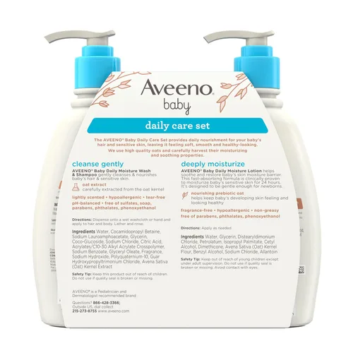 Vista 8 de Aveeno Baby Set de regalo de cuidado diario con extracto de avena y avena prebiótica, contiene loción corporal hidratante diaria y jabón suave