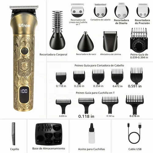 Vista 8 de Ufree Recortadora de barba profesional para hombres, maquinilla de afeitar Bronce