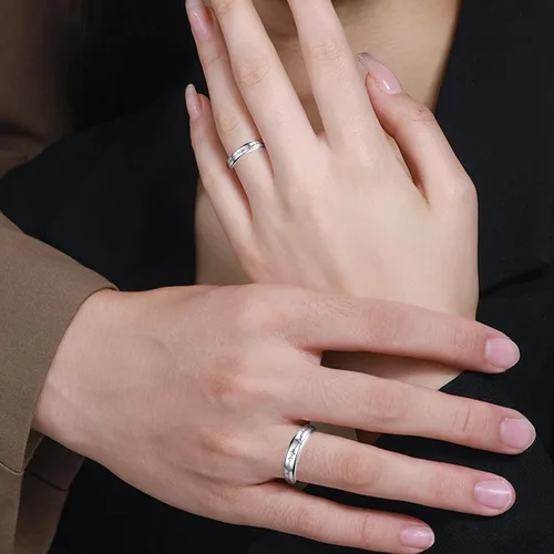 Vista 11 de Couples Rings Set Matching Promise Rings Adjustable Wedding Trendy Titanium Stainless Steel Rings for Couples Valentines Day Jewelry