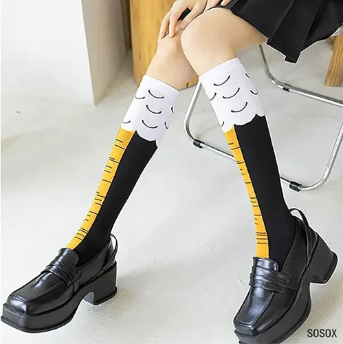 Vista 6 de Calcetines de patas de pollo divertidos y locos por encima de la rodilla de 21.65 pulgadas, regalos divertidos para fiestas, calcetines novedosos
