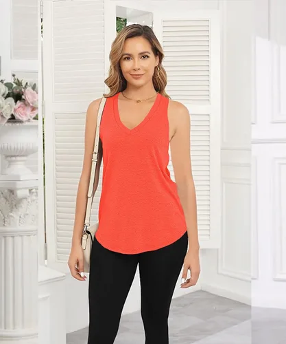 Vista 2 de Smile Fish Camiseta sin mangas de verano con cuello en V profundo para mujer, ajuste holgado, sin mangas