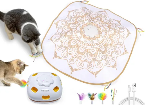 Vista 13 de ORSDA Juguetes para gatos de interior, 5 en 1, juguetes automáticos interactivos para gatitos, juguetes eléctricos recargables para ocultar