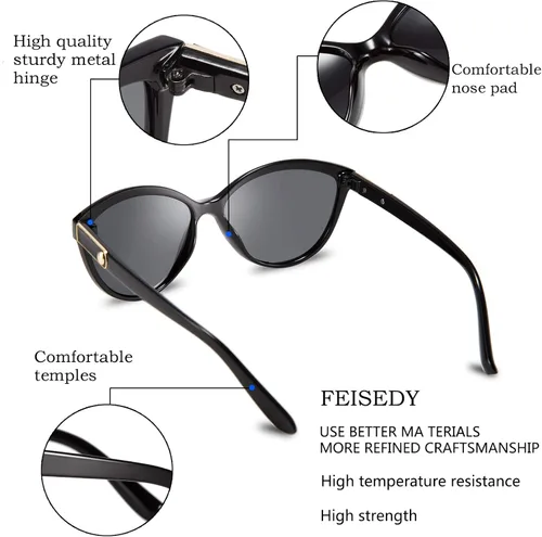 Vista 5 de FEISEDY Gafas de sol polarizadas clásicas Cateye para mujer, 100% protección UV B2512, 58mm