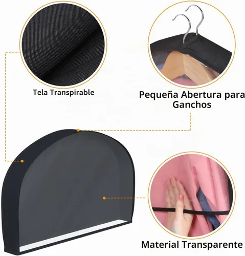 Vista 4 de Fundas de hombro para colgar ropa (juego de 10) cubiertas de polvo transpirables para prendas de vestir cubiertas protectoras de ropa para armario