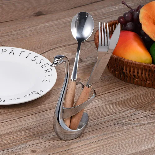Vista 6 de Soporte de cuchara de cisne, soporte de cuchara de café y té de acero inoxidable, elegante soporte de cubiertos de cisne, soporte de cuchara