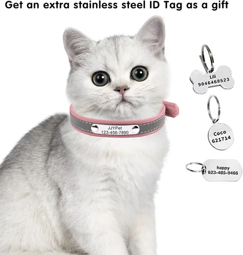 Vista 5 de Collares reflectantes personalizados para gatos con etiqueta de nombre y chapado, collar de gato personalizado grabado con nombre y teléfono, collar