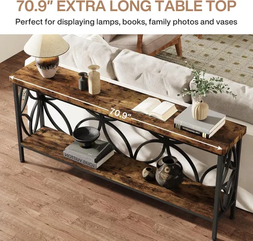 Vista 6 de Tribesigns - Mesa de sofá estrecha de 70.9 pulgadas, mesa de sofá larga industrial detrás del sofá, mesa consola de entrada con almacenamiento