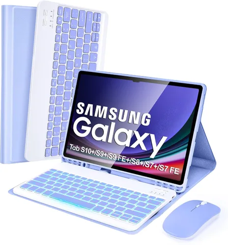 Vista 9 de SOPPY Teclado retroiluminado de 7 colores con mouse para Samsung Galaxy Tab S6 Lite de 10.4 pulgadas 2022/2020 (SM-P610/P613/P615/P619), funda